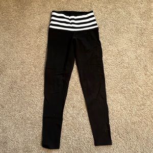 Black Leggings with White Stripe Waistband